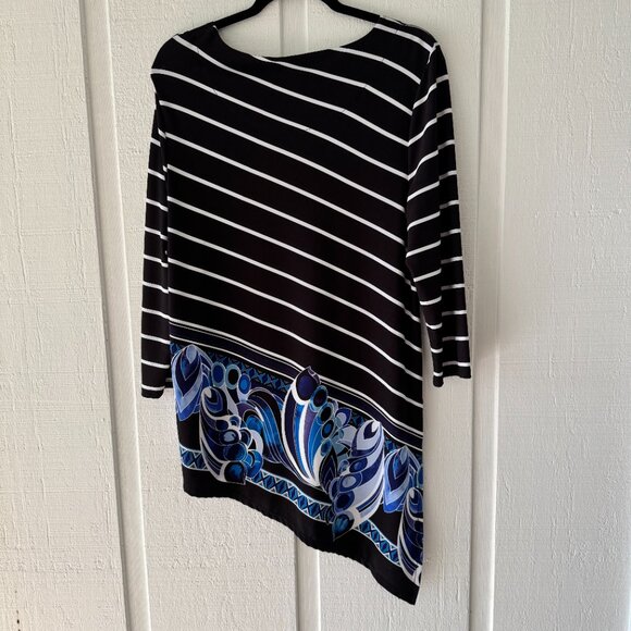 New Rare Chico's Travelers Black White Diagonal Stripe Top 2 = L Large 12 14 - Picture 4 of 4